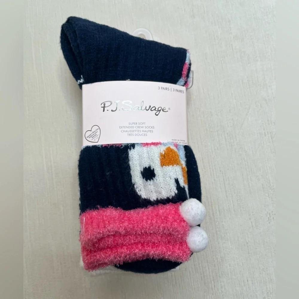 P.J. Salvage Snowman Cozy Crew Socks Fuzzy Plush Winter Holiday Christmas